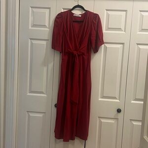 Red Midi Dress with Tie Waist